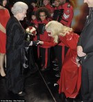 Red latex Elizabeth I-inspired dress, worn to meet Queen Elizabeth II last year.